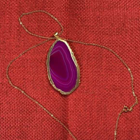 Pink Agate Pendant with chain - Picture 2 of 4